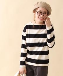 coen | ワイドボーダーボートネックカットソー(Tシャツ/カットソー)