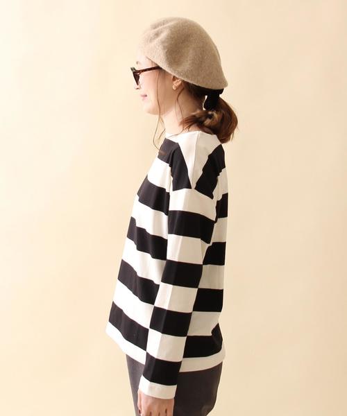 coen（コーエン）の「ワイドボーダーボートネックカットソー（Tシャツ/カットソー・レディース・オリーブ/ブラック・MEDIUM/LARGE）」の5枚目の写真