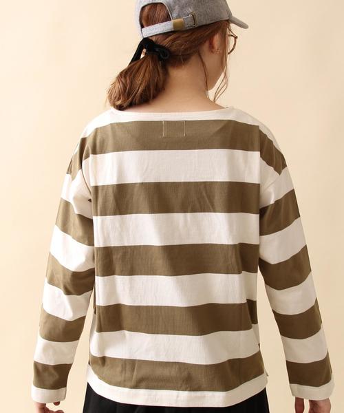 coen（コーエン）の「ワイドボーダーボートネックカットソー（Tシャツ/カットソー・レディース・オリーブ/ブラック・MEDIUM/LARGE）」の3枚目の写真