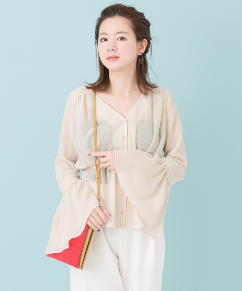 URBAN RESEARCH（アーバンリサーチ）の「UR 前開き袖フレアブラウス（シャツ/ブラウス・レディース・ブラック/ベージュ/イエロー・FREE）」の2枚目の写真