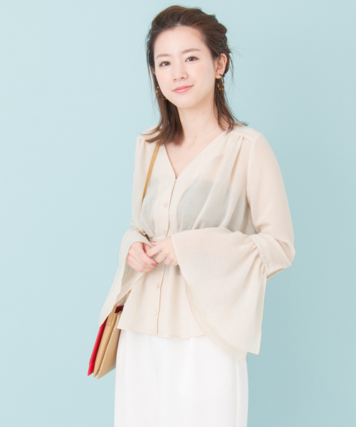 URBAN RESEARCH（アーバンリサーチ）の「UR 前開き袖フレアブラウス（シャツ/ブラウス・レディース・ブラック/ベージュ/イエロー・FREE）」の6枚目の写真