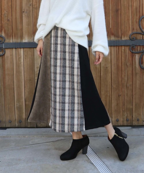【HERCLOSET】異素材MIXチェックスカート