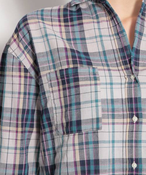niko and...(ニコアンド)の「カラーマドラスチェックシャツ(シャツ/ブラウス・レディース・ベージュ/ブラウン/グレー/オフホワイト/イエロー/ブルー・MEDIUM/LARGE)」の19枚目の写真