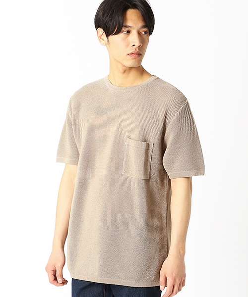 COMME CA ISM(コムサイズム)の「和紙ガーター編み ニットTシャツ(ニット/セーター・メンズ・ブラウン/アイボリー/ベージュ/マスタード・MEDIUM/LARGE)」の4枚目の写真