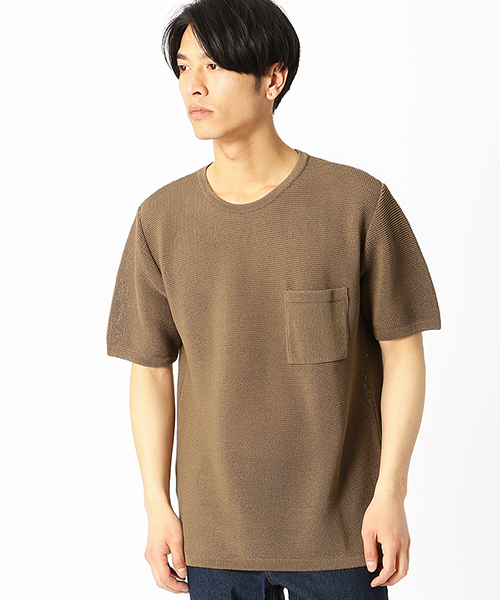 COMME CA ISM(コムサイズム)の「和紙ガーター編み ニットTシャツ(ニット/セーター・メンズ・ブラウン/アイボリー/ベージュ/マスタード・MEDIUM/LARGE)」の3枚目の写真