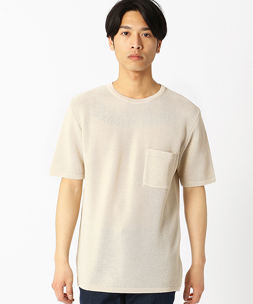COMME CA ISM(コムサイズム)の「和紙ガーター編み ニットTシャツ(ニット/セーター・メンズ・ブラウン/アイボリー/ベージュ/マスタード・MEDIUM/LARGE)」の2枚目の写真