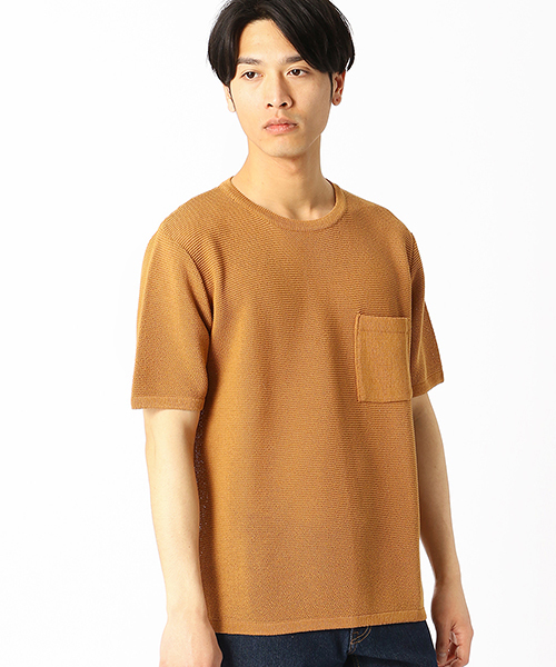 COMME CA ISM(コムサイズム)の「和紙ガーター編み ニットTシャツ(ニット/セーター・メンズ・ブラウン/アイボリー/ベージュ/マスタード・MEDIUM/LARGE)」の1枚目の写真