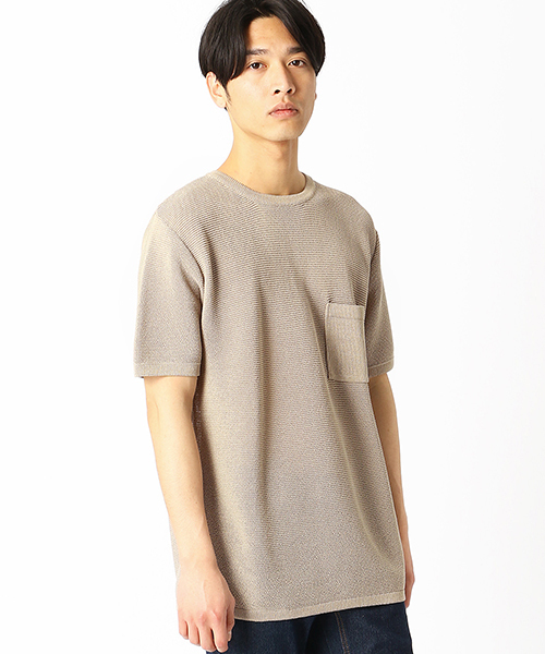 COMME CA ISM(コムサイズム)の「和紙ガーター編み ニットTシャツ(ニット/セーター・メンズ・ブラウン/アイボリー/ベージュ/マスタード・MEDIUM/LARGE)」の7枚目の写真