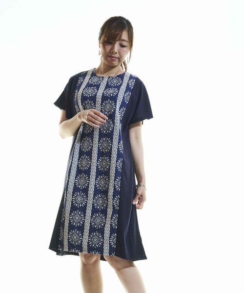 おしゃれスタ(オシャレスタ)の「TC天竺×刺繍クロス 切替ワイドOP(LC)(ワンピース・レディース・ネイビー/オフホワイト・FREE)」の2枚目の写真