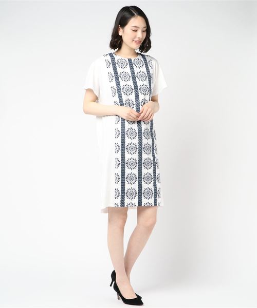 おしゃれスタ(オシャレスタ)の「TC天竺×刺繍クロス 切替ワイドOP(LC)(ワンピース・レディース・ネイビー/オフホワイト・FREE)」の6枚目の写真
