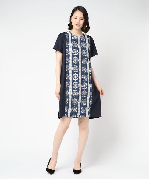 おしゃれスタ(オシャレスタ)の「TC天竺×刺繍クロス 切替ワイドOP(LC)(ワンピース・レディース・ネイビー/オフホワイト・FREE)」の5枚目の写真