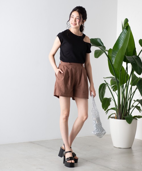 WEGO（ウィゴー）の「WEGO/【セットアップ対応商品】リネンブレンドタックショーツ（その他パンツ・レディース・ブラウン/ブラウン系その他2/ライトベージュ/ベージュ系その他2・FREE）」の9枚目の写真