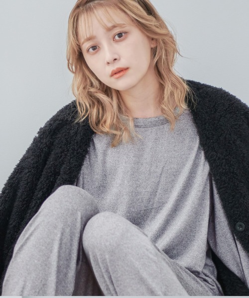 マカロンカラープードルシャギーロングガウンカーディガンパジャマ