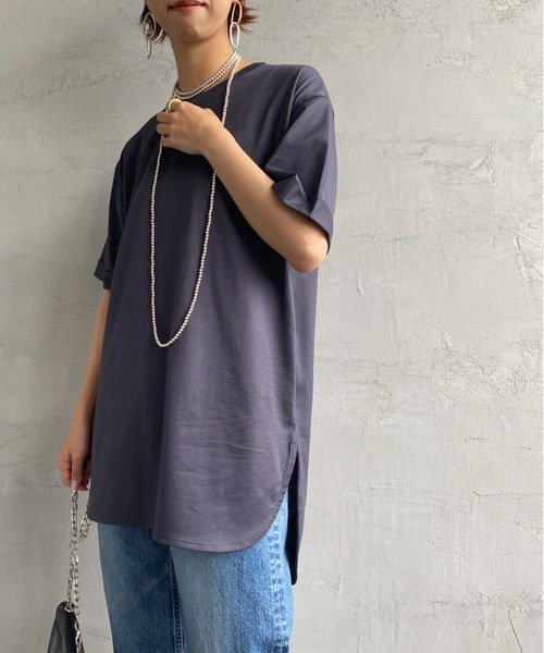 JF Ready Made（ジェイエフレディメイド）の「[JF READY MADE/ジェイエフレディメイド] 天竺ラウンドヘムビッグTシャツ（Tシャツ/カットソー・レディース・ブラック/ホワイト/チャコールグレー/カーキ/ベージュ/ライトグレー・F）」の4枚目の写真