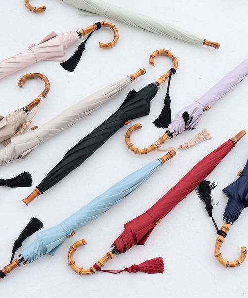 utatane（ウタタネ）の「日傘 完全遮光100％ 晴雨兼用 竹ハンドル（長傘・レディース・ブラック/ネイビー/ベージュ/グレー/レッド/マスタード/ラベンダー/グリーン/ピンク/ブルー・FREE）」の21枚目の写真