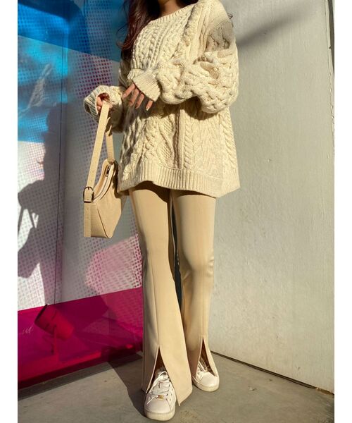 EVRIS（エヴリス）の「フリンジパッチワークケーブルニットプルオーバー（ニット/セーター・レディース・ホワイト/ブラック/グリーン/パープル・FREE）」の10枚目の写真