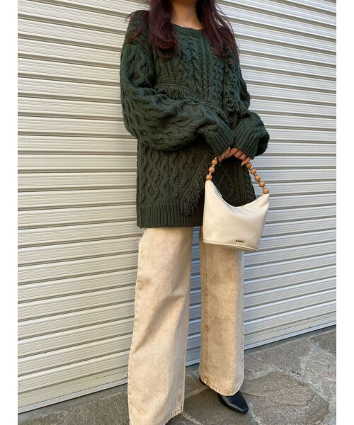 EVRIS（エヴリス）の「フリンジパッチワークケーブルニットプルオーバー（ニット/セーター・レディース・ホワイト/ブラック/グリーン/パープル・FREE）」の20枚目の写真