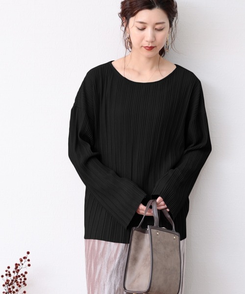 reca（レカ）の「ランダムプリーツトップス（Tシャツ/カットソー・レディース・ブラック/ベージュ/グレイッシュベージュ・FREE）」の10枚目の写真