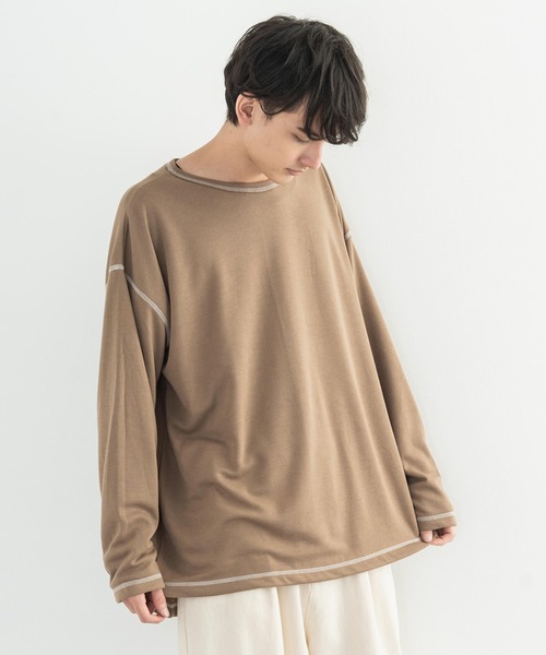 Rocky Monroe(ロッキーモンロー)の「ポンチ ステッチ配色 ビッグロンT(Tシャツ/カットソー・メンズ・ホワイト/ブラック/ブラウン/キャメル/チャコール・FREE)」の2枚目の写真