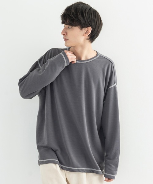 Rocky Monroe(ロッキーモンロー)の「ポンチ ステッチ配色 ビッグロンT(Tシャツ/カットソー・メンズ・ホワイト/ブラック/ブラウン/キャメル/チャコール・FREE)」の1枚目の写真