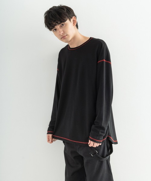 Rocky Monroe(ロッキーモンロー)の「ポンチ ステッチ配色 ビッグロンT(Tシャツ/カットソー・メンズ・ホワイト/ブラック/ブラウン/キャメル/チャコール・FREE)」の12枚目の写真