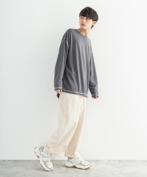 Rocky Monroe(ロッキーモンロー)の「ポンチ ステッチ配色 ビッグロンT(Tシャツ/カットソー・メンズ・ホワイト/ブラック/ブラウン/キャメル/チャコール・FREE)」の14枚目の写真