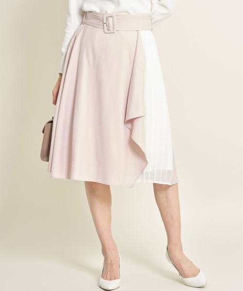 tocco closet(トッコ クローゼット)の「ベルト付きラッフルフリル×プリーツ切り替え配色スカート(スカート・レディース・ピンクベージュ/ブラウン/グレー系その他・M)」の3枚目の写真