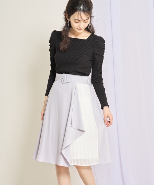 tocco closet(トッコ クローゼット)の「ベルト付きラッフルフリル×プリーツ切り替え配色スカート(スカート・レディース・ピンクベージュ/ブラウン/グレー系その他・M)」の7枚目の写真