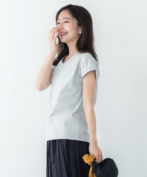 cloth＆cross コーヒーTシャツ　Ｖネック　フレンチスリーブ　白 セール】＼新色登場／フレンチスリーブVネックTシャツ COTTON