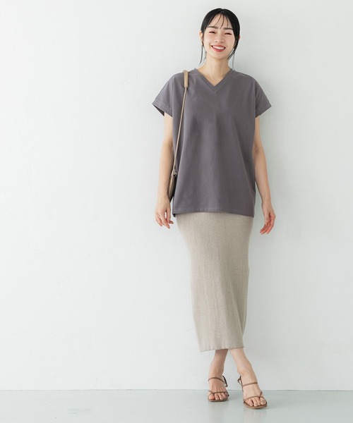 セール】＼新色登場／フレンチスリーブVネックTシャツ COTTON