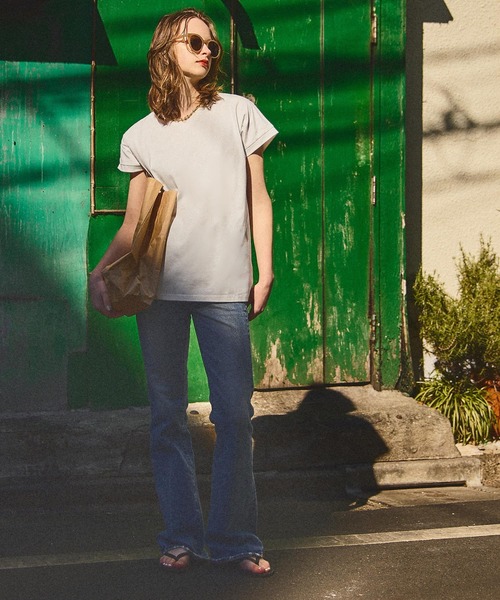 セール】＼新色登場／フレンチスリーブVネックTシャツ COTTON
