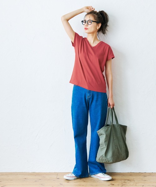 cloth＆cross コーヒーTシャツ　Ｖネック　フレンチスリーブ　白 coca tシャツ Tシャツ ＼新色登場／フレンチスリーブVネックT
