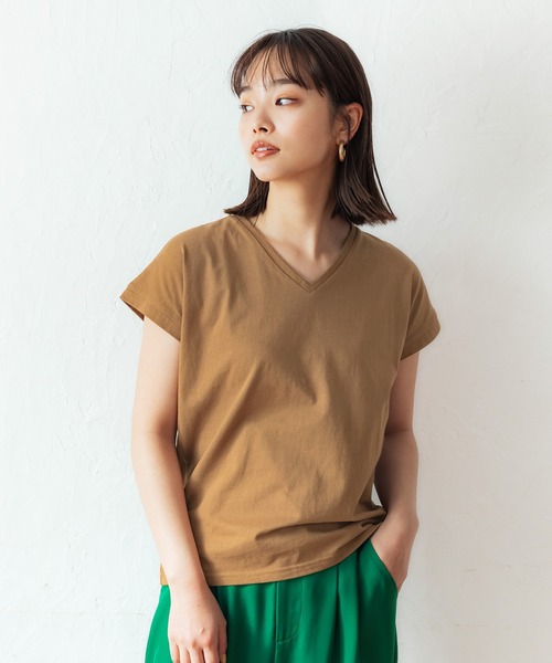 cloth＆cross コーヒーTシャツ　Ｖネック　フレンチスリーブ　白 cloth＆cross コーヒーTシャツ Vネック フレンチスリーブ 白