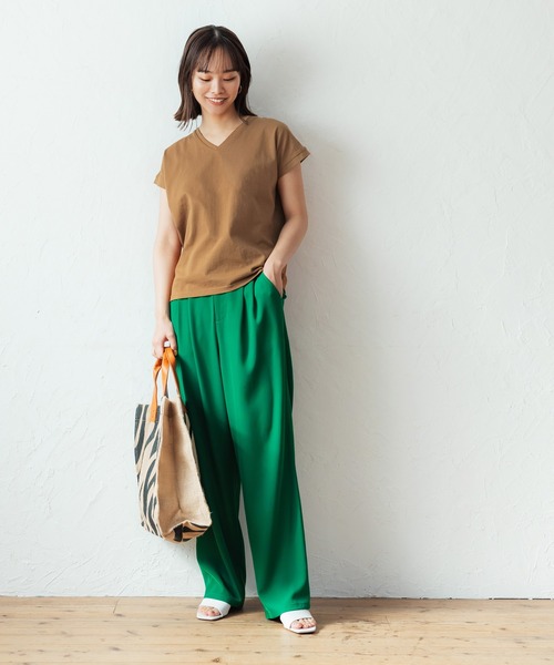 セール】＼新色登場／フレンチスリーブVネックTシャツ COTTON