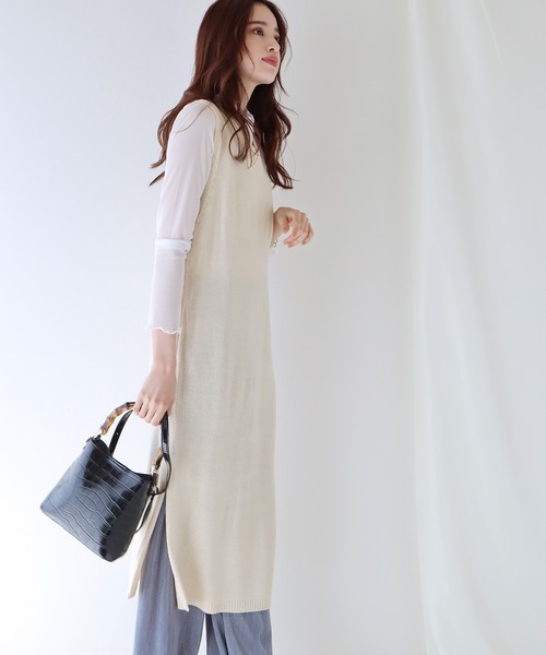 BLUEEAST(ブルーイースト)の「ロングニットベスト(ベスト・レディース・アイボリー/ブラック/グレー・MEDIUM)」の7枚目の写真