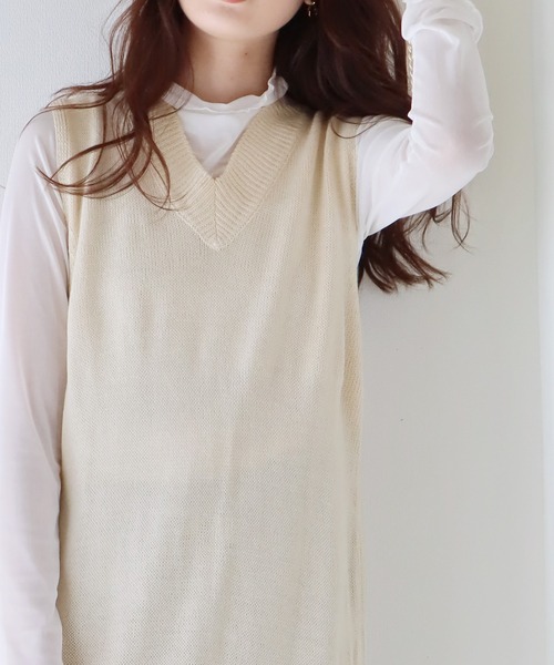 BLUEEAST(ブルーイースト)の「ロングニットベスト(ベスト・レディース・アイボリー/ブラック/グレー・MEDIUM)」の8枚目の写真