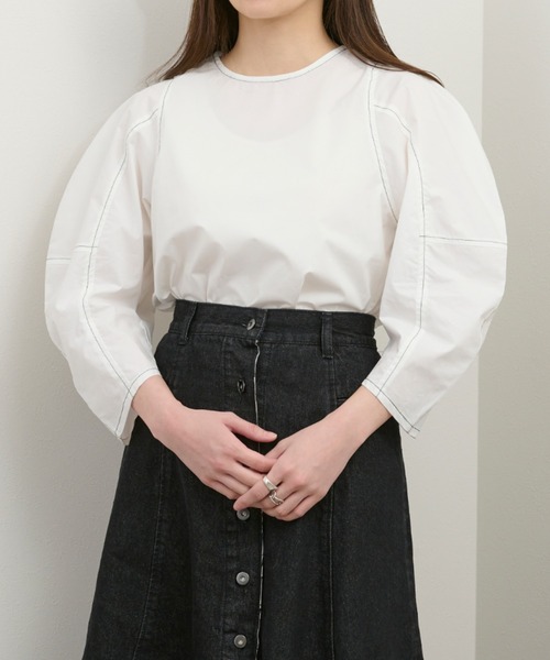 kicuri(キクリ)の「【低身長向けXSサイズ有】コットン100/コクーンスリーブステッチブラウス(シャツ/ブラウス・レディース・モカ/オフホワイト・SMALL/X-SMALL)」の11枚目の写真