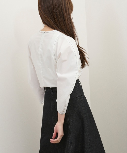 kicuri(キクリ)の「【低身長向けXSサイズ有】コットン100/コクーンスリーブステッチブラウス(シャツ/ブラウス・レディース・モカ/オフホワイト・SMALL/X-SMALL)」の21枚目の写真