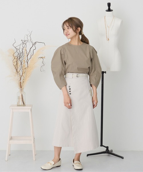 kicuri(キクリ)の「【低身長向けXSサイズ有】コットン100/コクーンスリーブステッチブラウス(シャツ/ブラウス・レディース・モカ/オフホワイト・SMALL/X-SMALL)」の10枚目の写真