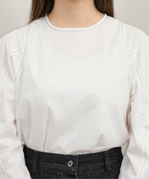 kicuri(キクリ)の「【低身長向けXSサイズ有】コットン100/コクーンスリーブステッチブラウス(シャツ/ブラウス・レディース・モカ/オフホワイト・SMALL/X-SMALL)」の16枚目の写真