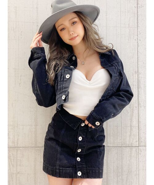 GYDA(ジェイダ)の「ショートタイトデニムGジャン(デニムジャケット・レディース・ブラック/ベージュ/ブルー・FREE)」の2枚目の写真