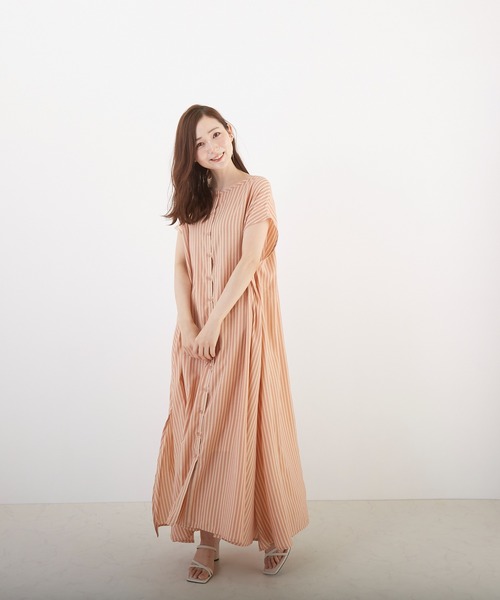 Wefst(ウェスト)の「【Wefst】先染めストライプ2wayワンピース(Tシャツ/カットソー・レディース・グリーン/ライトブルー/ピンク/オレンジ・FREE)」の6枚目の写真