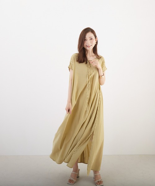 Wefst(ウェスト)の「【Wefst】先染めストライプ2wayワンピース(Tシャツ/カットソー・レディース・グリーン/ライトブルー/ピンク/オレンジ・FREE)」の9枚目の写真