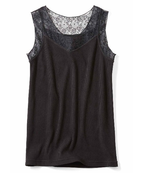 Live in comfort（リブインコンフォート）の「リブ　イン　コンフォート　着れば何かと安心のチラ見え防止レースタンクトップ（タンクトップ・レディース・グレー/ブラック/ホワイト・XX-LARGE/MEDIUM/LARGE/XXX-LARGE/X-LARGE/SMALL）」の3枚目の写真