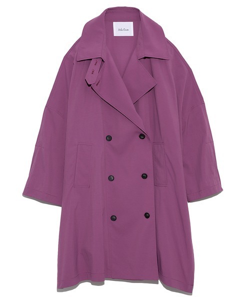 Mila Owen（ミラオーウェン）の「パテッドフード付オーバートレンチコート（トレンチコート・レディース・パープル/ストライプ/グレイッシュベージュ・FREE）」の13枚目の写真