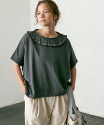 襟ニットリブプルオーバー/Tシャツ