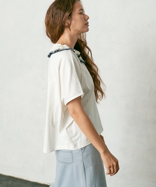 PUAL CE CIN(ピュアルセシン)の「襟ニットリブプルオーバー/Tシャツ(Tシャツ/カットソー・レディース・ホワイト/チャコールグレー/ナチュラル・FREE)」の6枚目の写真