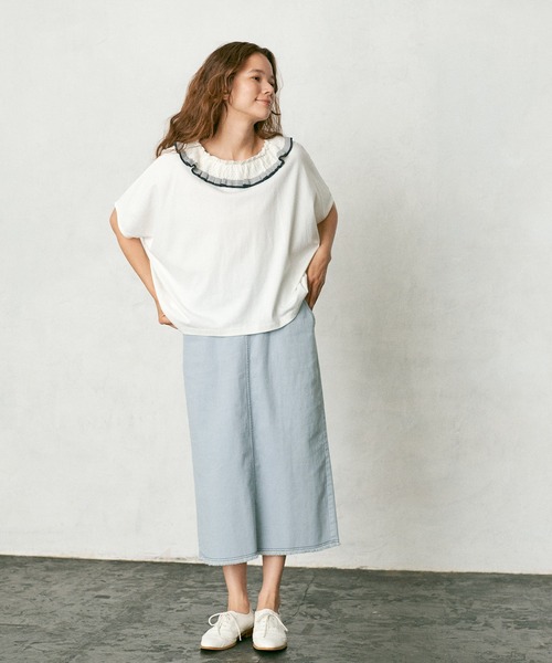 PUAL CE CIN(ピュアルセシン)の「襟ニットリブプルオーバー/Tシャツ(Tシャツ/カットソー・レディース・ホワイト/チャコールグレー/ナチュラル・FREE)」の9枚目の写真