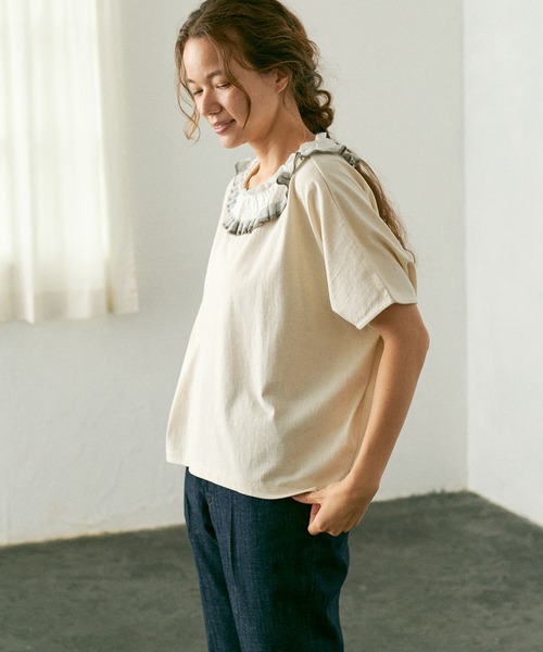 PUAL CE CIN(ピュアルセシン)の「襟ニットリブプルオーバー/Tシャツ(Tシャツ/カットソー・レディース・ホワイト/チャコールグレー/ナチュラル・FREE)」の16枚目の写真