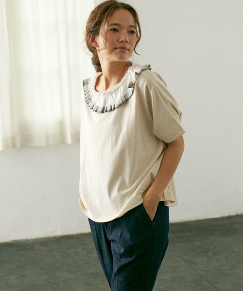 PUAL CE CIN(ピュアルセシン)の「襟ニットリブプルオーバー/Tシャツ(Tシャツ/カットソー・レディース・ホワイト/チャコールグレー/ナチュラル・FREE)」の18枚目の写真